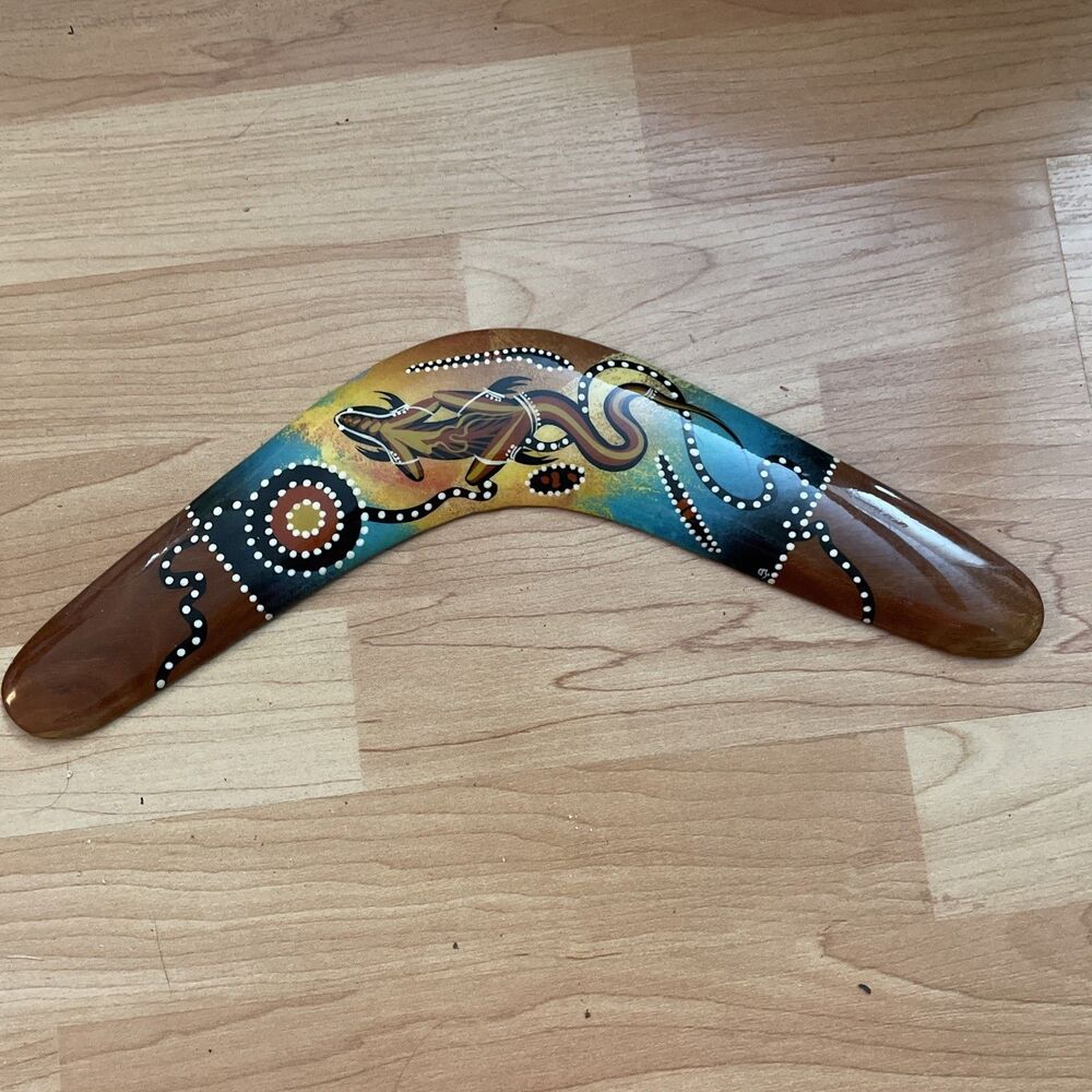 Jabiru 14” Australian Painted Boomerang Goanna Lizard Native Timber